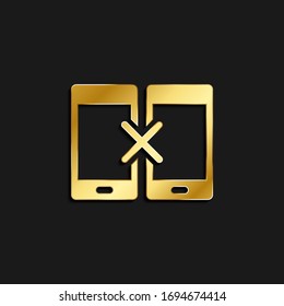 teléfono, sincronizar, quitar icono de oro. Ilustración vectorial del estilo dorado