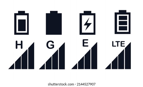 Phone system icon. Wifi signal strength, battery charge level