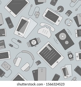 Phone and tablet background - Vector color seamless pattern of gadget and mobile device for graphic design