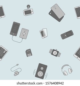 Phone and tablet background - Vector color seamless pattern of gadget and mobile device for graphic design