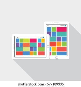 Phone tablet icon with tile user interface on screen. flat style vector illustration.