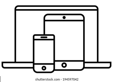 Phone, tablet and laptop outline vector icon