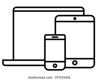 Phone, tablet and laptop outline vector icon