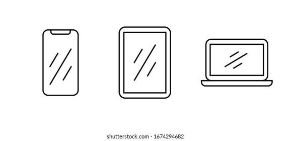 Umrisssymbol für Handy-, Tablet- und Notebook-Vektorillustration