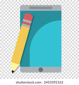 Handy, Tablet, Bleistift, Zeichensatz, Kunst, Kreativität, flaches Design, einfaches Bild, Cartoon-Stil. Das Konzept moderner Technologie für Künstler. Vektorgrafik Line-Symbol für Unternehmen und Werbung
