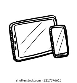 Telefon und Tablette, Vektorgrafik auf weißem Hintergrund