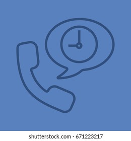 Phone talk duration color linear icon. Handset with clock inside speech bubble. Thin line outline symbols on color background. Vector illustration