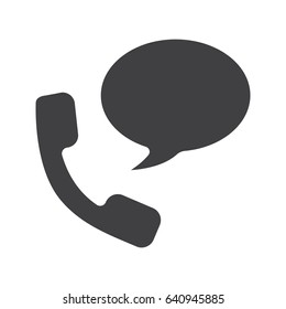 Phone talk glyph icon. Silhouette symbol. Handset with chat box. Negative space. Vector isolated illustration