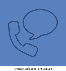 Phone talk linear icon. Handset with chat box. Thin line outline symbols on color background. Vector illustration
