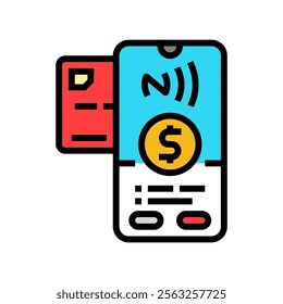 phone tapping card nfc technology color icon vector. phone tapping card nfc technology sign. isolated symbol illustration