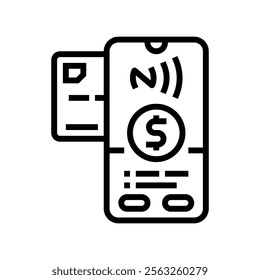 phone tapping card nfc technology line icon vector. phone tapping card nfc technology sign. isolated contour symbol black illustration