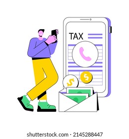 Phone tax filing abstract concept vector illustration. File your return, automated cell phone service, fixed income, income statement, gather paperwork, financial audit abstract metaphor.