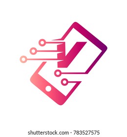 Phone Tech Letter V Initial Logo