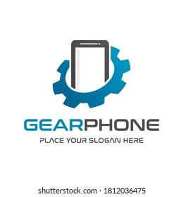 Phone tech logo with gear. This logo suitable for electronic, factory, store.