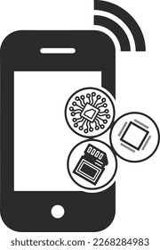 Telefon-Tech-Spezifikationen Symbol, Technologie-Symbol, schwarzer Vektorgrafik