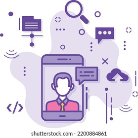 Phone Tech Support Concept, Virtual Call Center Vector Color Icon Design, Cloud Computing And Internet Hosting Services Symbol, Control Panel Set Stock Illustration