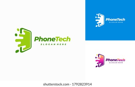 Phone Technology logo designs, Pixel Mobile Tech template vector