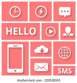 Phone and telecommunication icons set. Flat design for Website and Mobile applications. Vector.