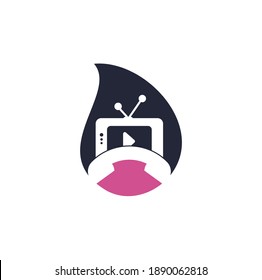 Logo del concepto de caída de la forma de la televisión telefónica. Diseño de la plantilla de logotipo de llamadas telefónicas de televisión