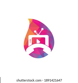 Phone television drop shape concept logo. Television Phone Call Logo Template Design