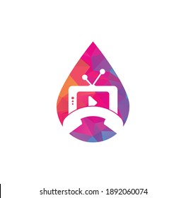 Logo del concepto de caída de la forma de la televisión telefónica. Diseño de la plantilla de logotipo de llamadas telefónicas de televisión