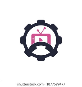 Phone television gear shape concept logo. Television Phone Call Logo Template Design