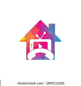 Phone television home shape concept logo. Television Phone Call Logo Template Design