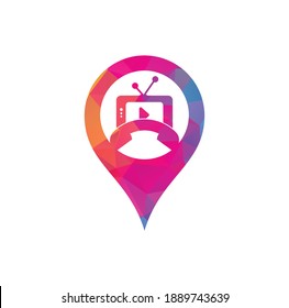 Phone television map pin shape concept logo. Television Phone Call Logo Template Design