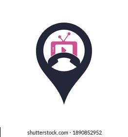 Phone television map pin shape concept logo. Television Phone Call Logo Template Design
