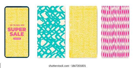 Phone template set hand drawn textures vector illustration
