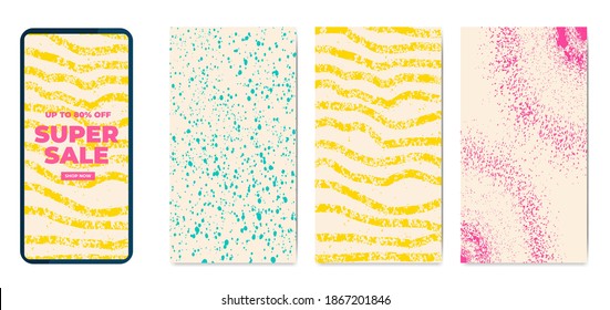 Phone template set hand drawn textures vector illustration