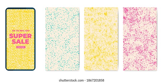 Phone template set hand drawn textures vector illustration