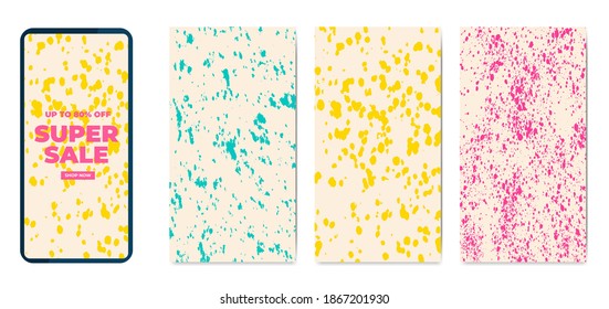 Plantilla de teléfono conjunto texturas dibujadas a mano ilustración vectorial