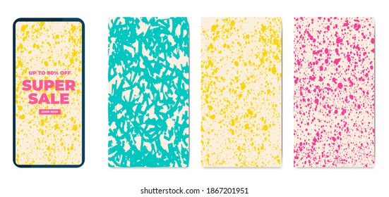 Plantilla de teléfono conjunto texturas dibujadas a mano ilustración vectorial
