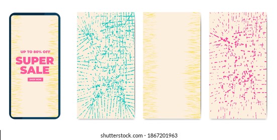 Phone template set hand drawn textures vector illustration