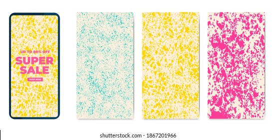 Plantilla de teléfono conjunto texturas dibujadas a mano ilustración vectorial