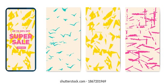 Phone template set hand drawn textures vector illustration