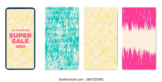 Phone template set hand drawn textures vector illustration