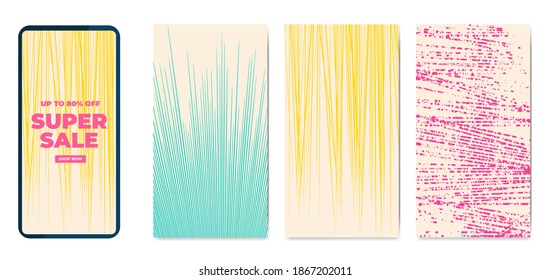 Phone template set hand drawn textures vector illustration