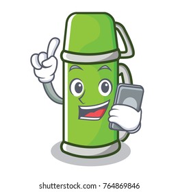 With phone thermos character cartoon style