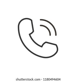 Phone thin line icon in flat style isolated. Vector phone call sign. Mobile phone with waves. Telephone symbol.