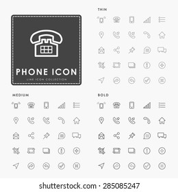 icono de línea delgada, media y negrita del teléfono