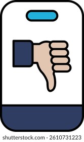 A phone with a thumbs down on it. The thumbs down is a symbol of disapproval or dissatisfaction
