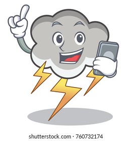 With phone thunder cloud character cartoon