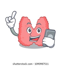 With phone thyroid character cartoon style