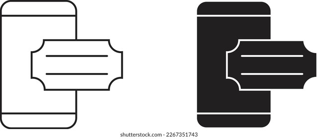 Phone Ticket icon simple trendy flat style line and solid Isolated vector illustration on white background. For apps, logo, websites, symbol , UI, UX, graphic and web design. EPS 10.