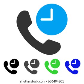 Phone Time flat vector pictogram. Colored phone time gray, black, blue, green icon versions. Flat icon style for web design.