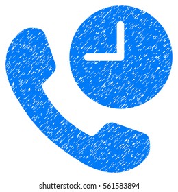 Phone Time grainy textured icon for overlay watermark stamps. Flat symbol with unclean texture. Dotted vector blue ink rubber seal stamp with grunge design on a white background.