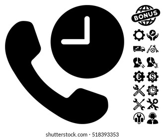 Phone Time icon with bonus configuration design elements. Vector illustration style is flat iconic black symbols on white background.