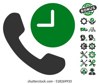 Phone Time icon with bonus options pictures. Vector illustration style is flat iconic green and gray symbols on white background.